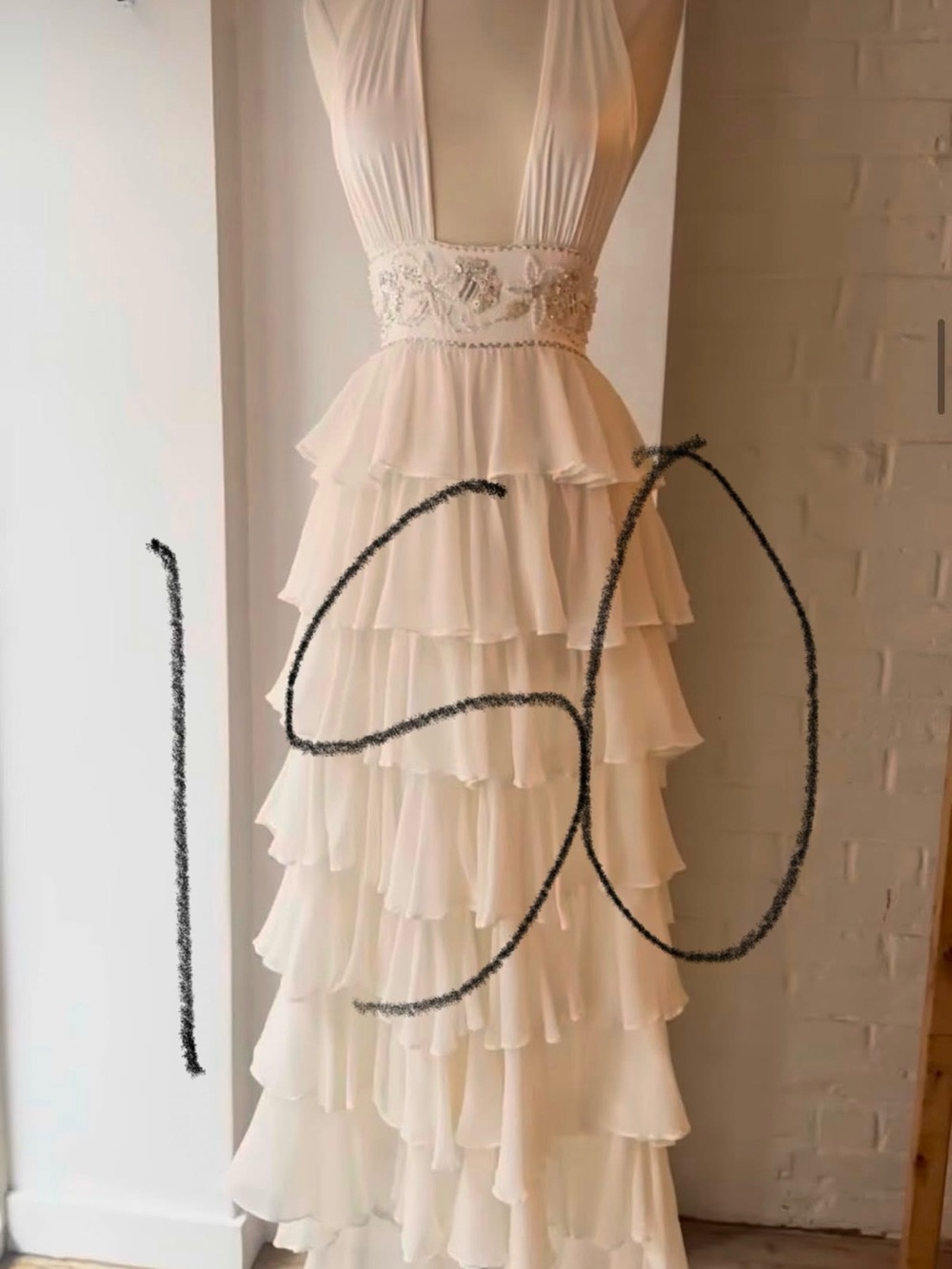 Elegant Layered Ivory Maxi Dress with Embellished Waist